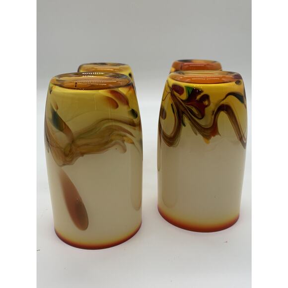 Vntg Hand Blown Dalian Glass Pitcher and 4 Tumblers 1960’s Snowflake Clambroth - Picture 11 of 11